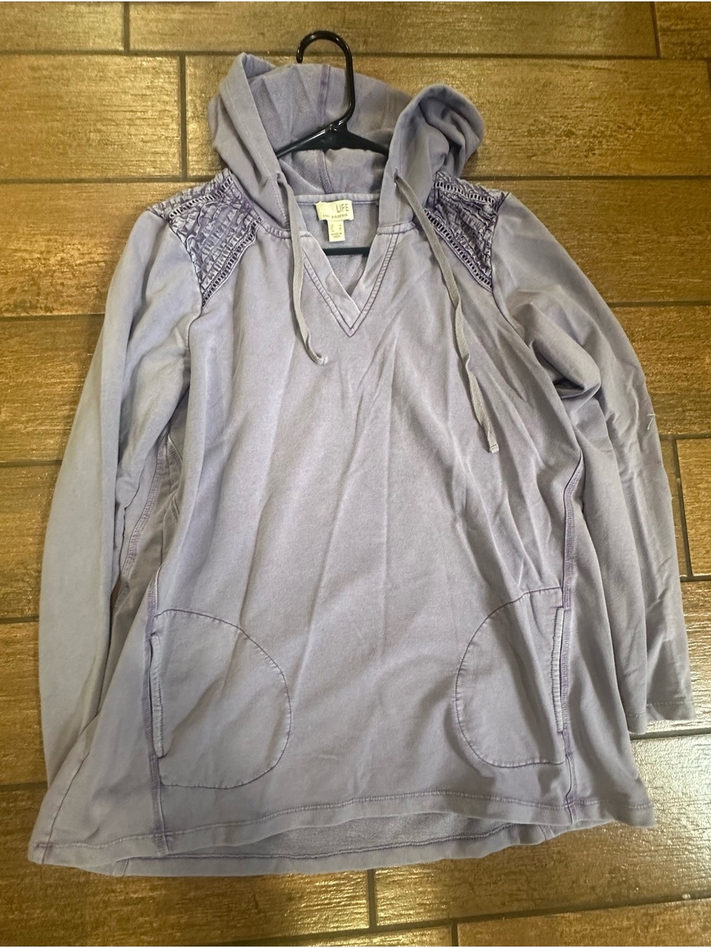 LOGO by Lori Goldstein Lavender V-Neck Pullover Hoodie